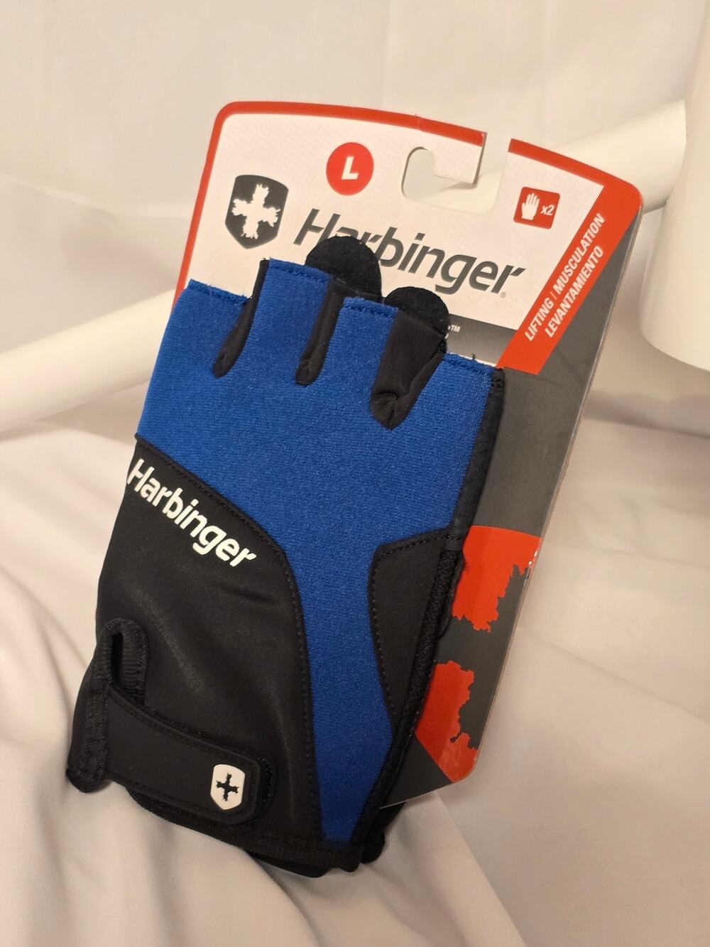 Harbinger Mens Blue and Black Half Finger Training Gloves Large